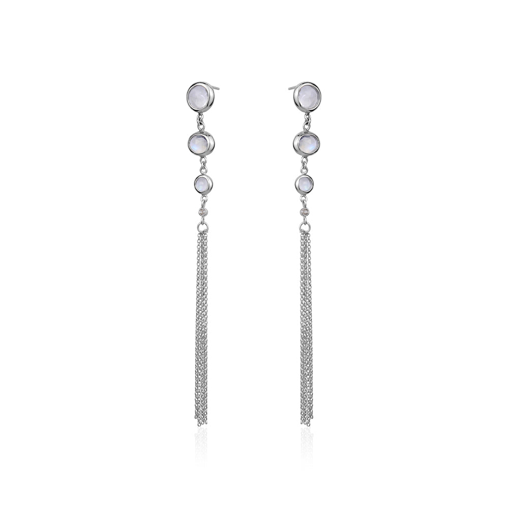 Lantern earrings with moonstones and raw diamonds