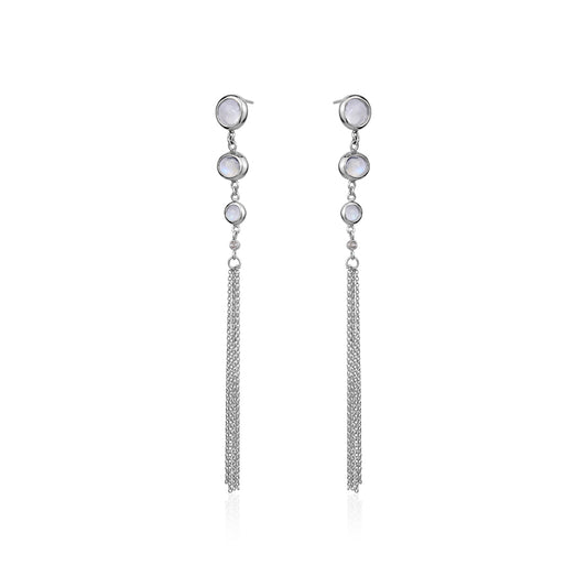 Lantern earrings with moonstones and raw diamonds