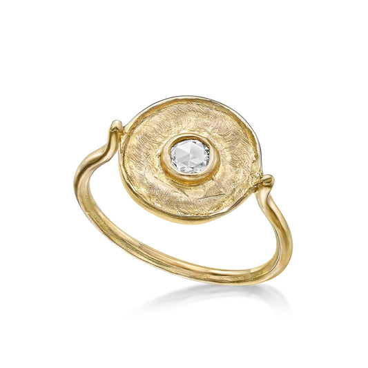 Alexandra evil eye ring in 18K yellow gold and rose cut diamond